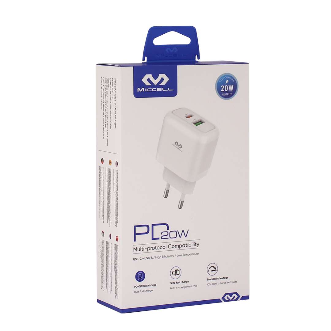 Cargador Miccell 20w 1 USB-C + 1 USB